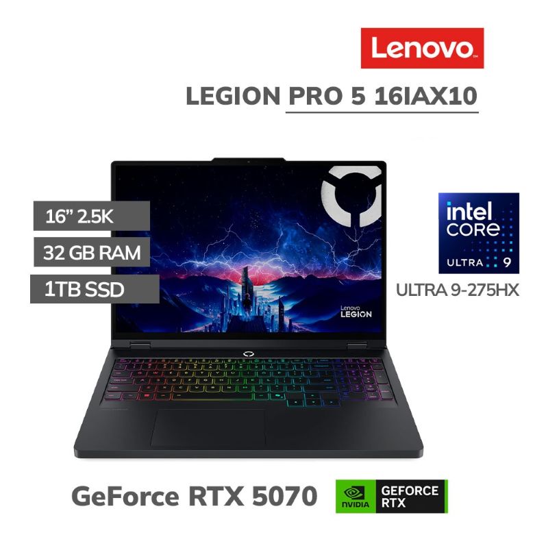 Laptop Lenovo Legion Pro 5i Gen 10 Intel Core Ultra 9 275HX RTX 5070 32GB RAM 1TB SSD 16" OLED 165Hz Eclipse Black