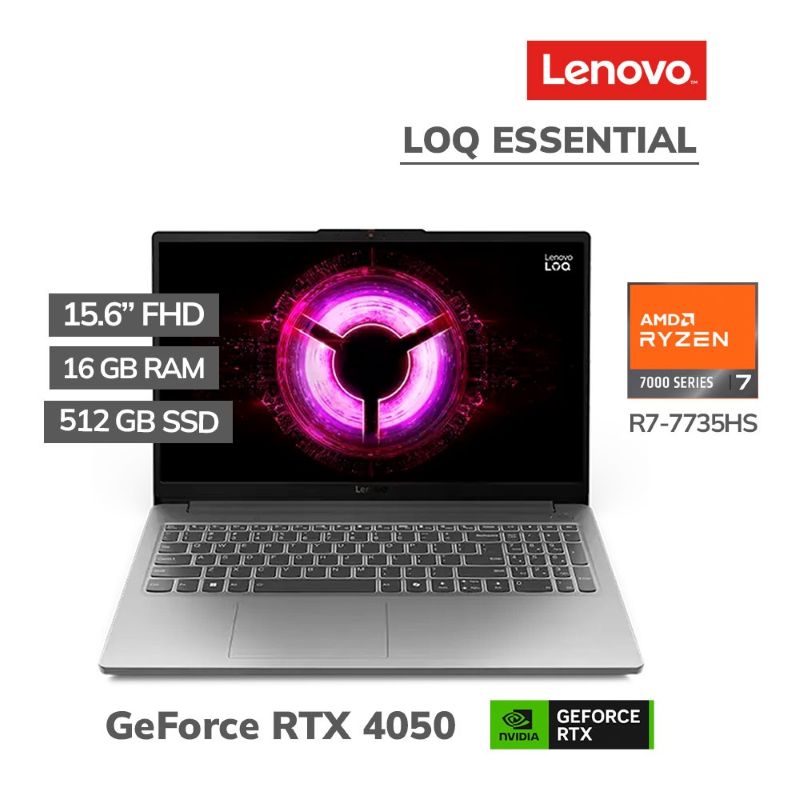 Laptop Lenovo LOQ Essential 15ARP10E Ryzen 7 7735HS RTX 4050 16GB RAM 512GB SSD 15.6" FHD 144Hz Luna Grey