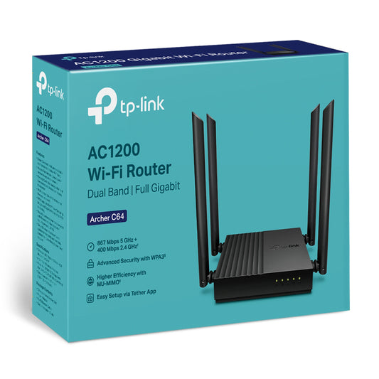 Router TP-Link Archer C64 V1 AC1200 Dual Band Wi-Fi 5 Gigabit 4 Antenas