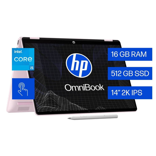 Laptop Convertible HP OmniBook 5 Flip 14-fp0057la Core i5-1334U 16GB RAM 512GB SSD 14" 2K Touch Windows 11 Home Rosa