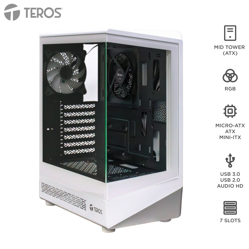 Case Gamer TEROS TE-1322G Mid Tower ATX RGB Blanco con Vidrio Templado