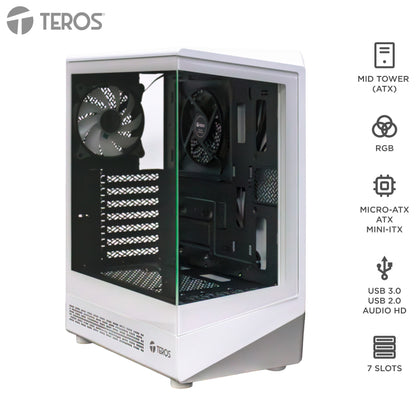 Case Gamer TEROS TE-1322G Mid Tower ATX RGB Blanco con Vidrio Templado