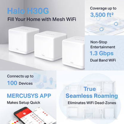 Mercusys Halo H30G AC1300 Sistema Wi-Fi Mesh Dual Band Gigabit 3-Pack