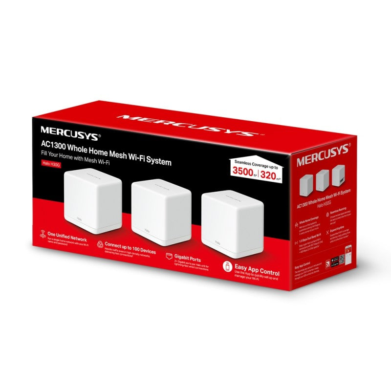 Mercusys Halo H30G AC1300 Sistema Wi-Fi Mesh Dual Band Gigabit 3-Pack