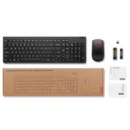 Kit Teclado y Mouse Inalámbricos Lenovo Essential Combo Gen 2 USB Negro Español LA