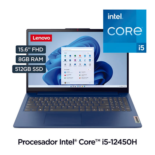 LAPTOP LENOVO IDEAPAD SLIM 3 15IAH8 INTEL CORE I5-12450H 8GB RAM 512GB SSD 15.6 COLOR AZUL