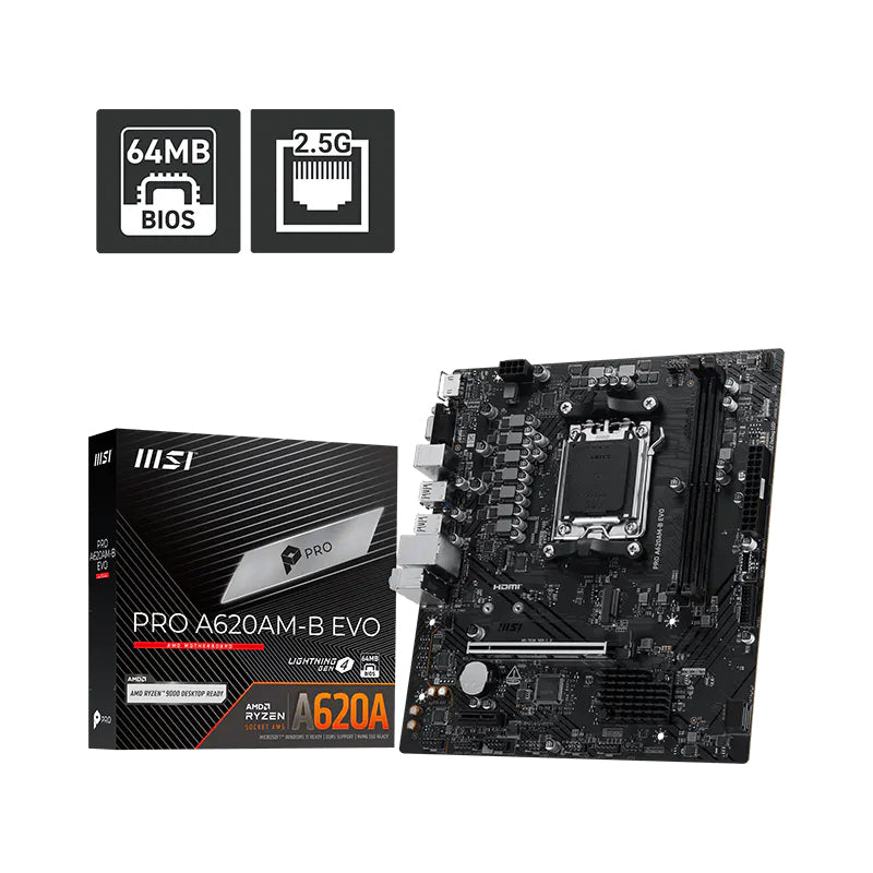 Motherboard MSI PRO A620AM-B EVO AMD A620A AM5 DDR5 mATX HDMI VGA 2.5GbE
