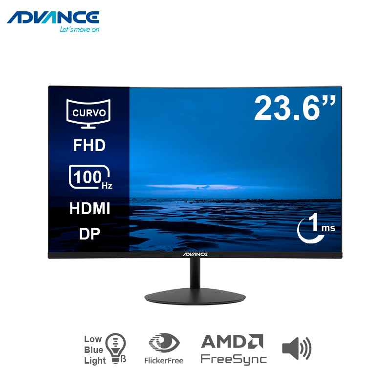 Monitor Curvo ADVANCE ADV-2456S 23.6" Full HD VA 144Hz 1ms HDMI DP con Parlantes