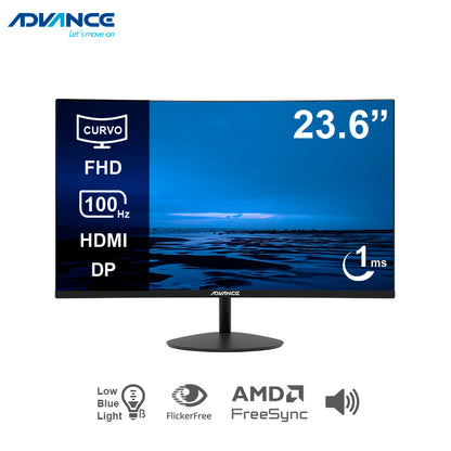 Monitor Curvo ADVANCE ADV-2456S 23.6" Full HD VA 144Hz 1ms HDMI DP con Parlantes