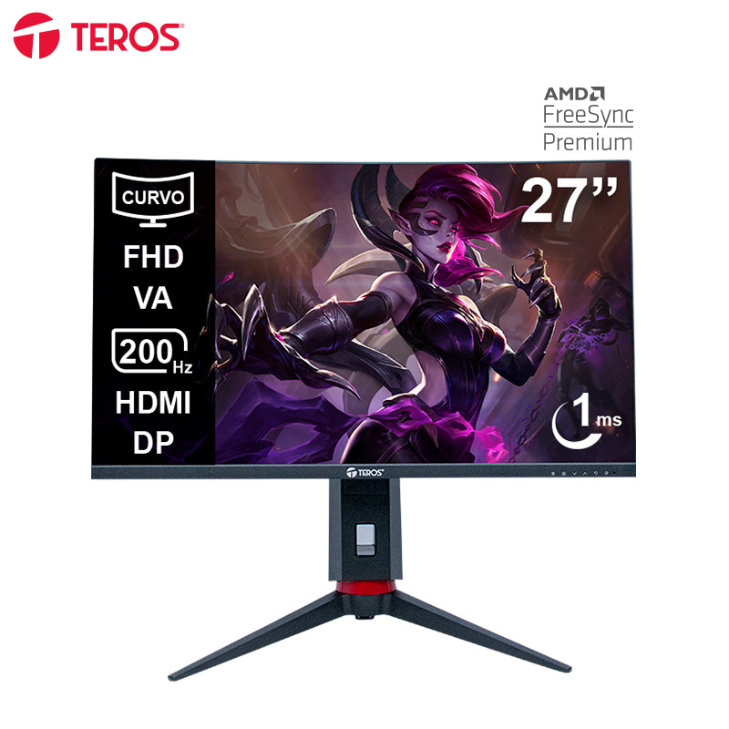 Monitor Curvo Gaming TEROS TE-2788G 27” FHD VA 200Hz 1ms FreeSync Premium HDMI DP Negro