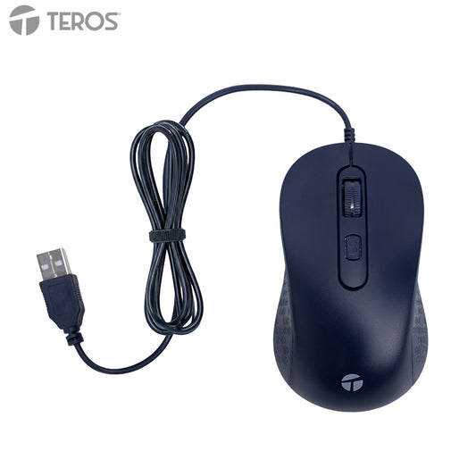 Mouse Óptico TEROS TE-1243S USB 2000 DPI 4 Botones Azul