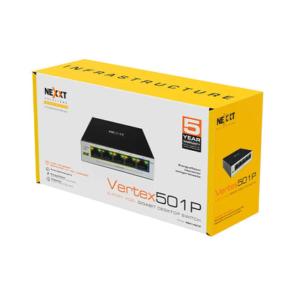 Nexxt Vertex501 NSW-V501P Switch Gigabit PoE+ 5 Puertos 60W
