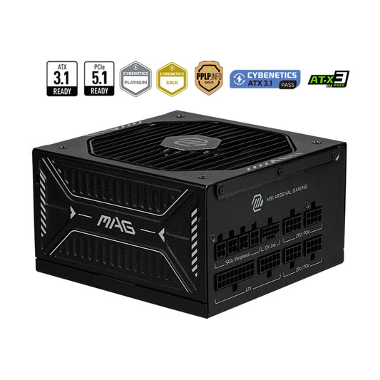 Fuente de Poder MSI MAG A1000GLS PCIe 5 1000W 80 Plus Gold Modular ATX