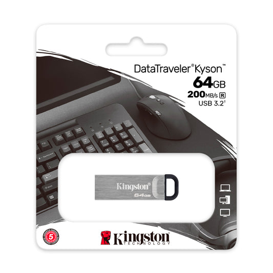 Memoria USB Kingston DataTraveler Kyson 64GB USB 3.2 Gen 1 Alta Velocidad 200MB/s Plata
