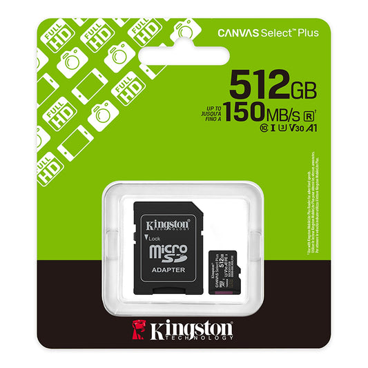 MEMORIA MICROSDHC KINGSTON 512GB 150MB/S CLASE 10 CON ADAPTADOR