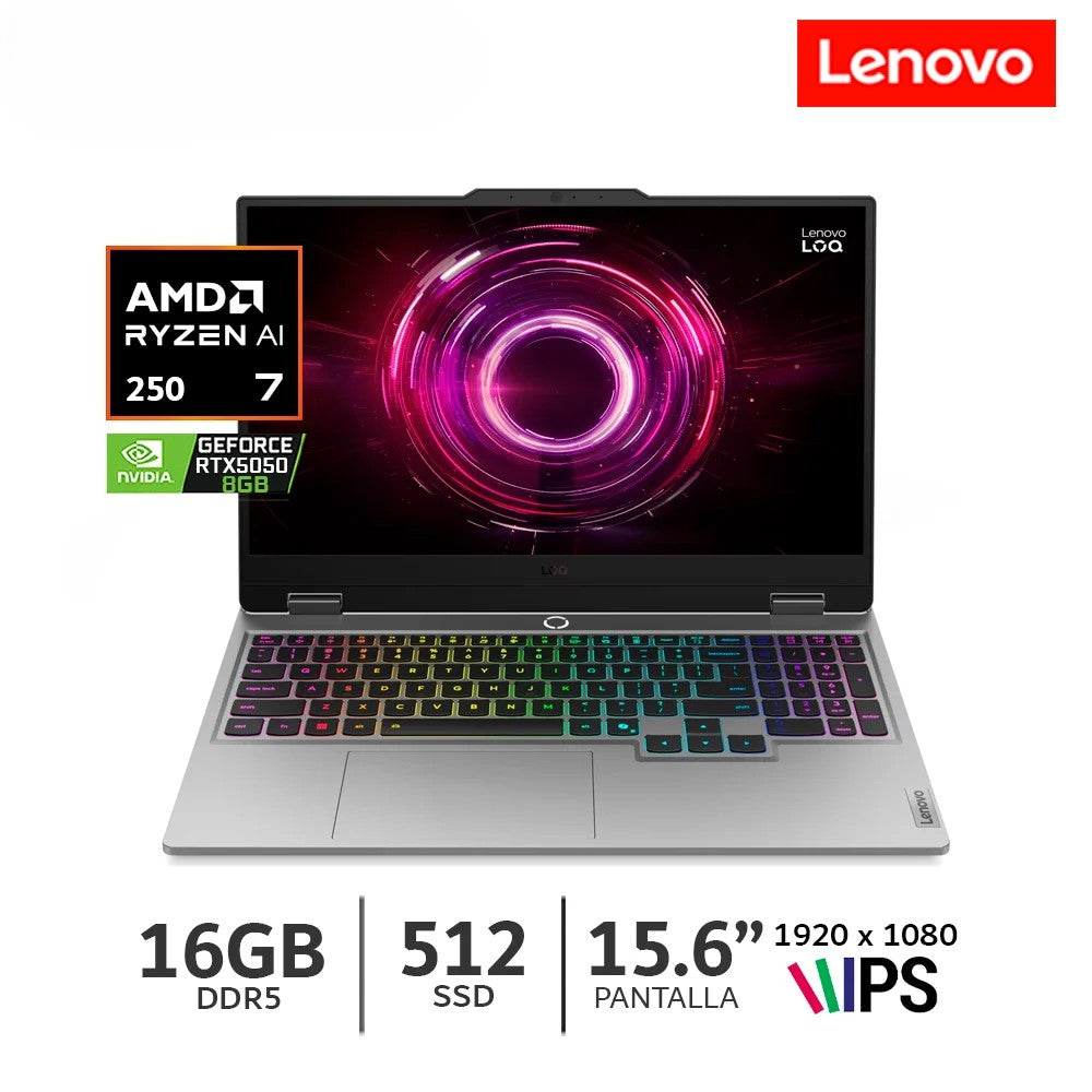 Laptop Lenovo LOQ 15AHP10 15.6" Ryzen 7 250 16GB RAM 512GB SSD RTX 5050 8GB FreeDOS