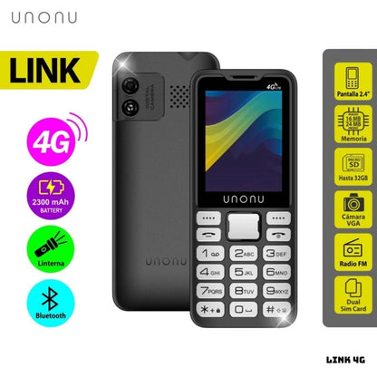 Celular UNONU LINK 4G Dual SIM 2.4" Negro Básico