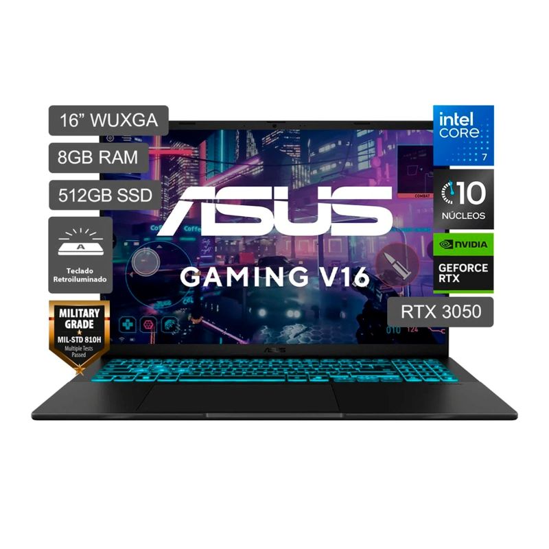 Laptop Gamer ASUS V16 V3607VJ-TK286W 16" WUXGA Intel Core 7 240H 8GB DDR5 512GB SSD GeForce RTX