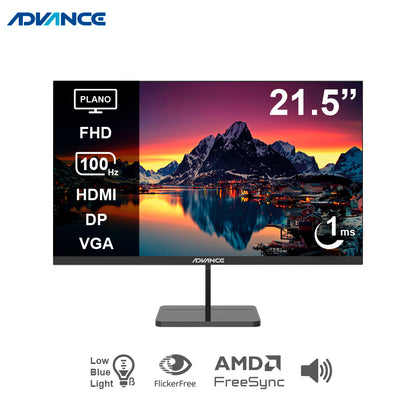 MONITOR ADVANCE LED PLANO ADV-2152S 21.5" FHD IPS 100HZ 1MS HDMI DP VGA CON PARLANTES NEGRO