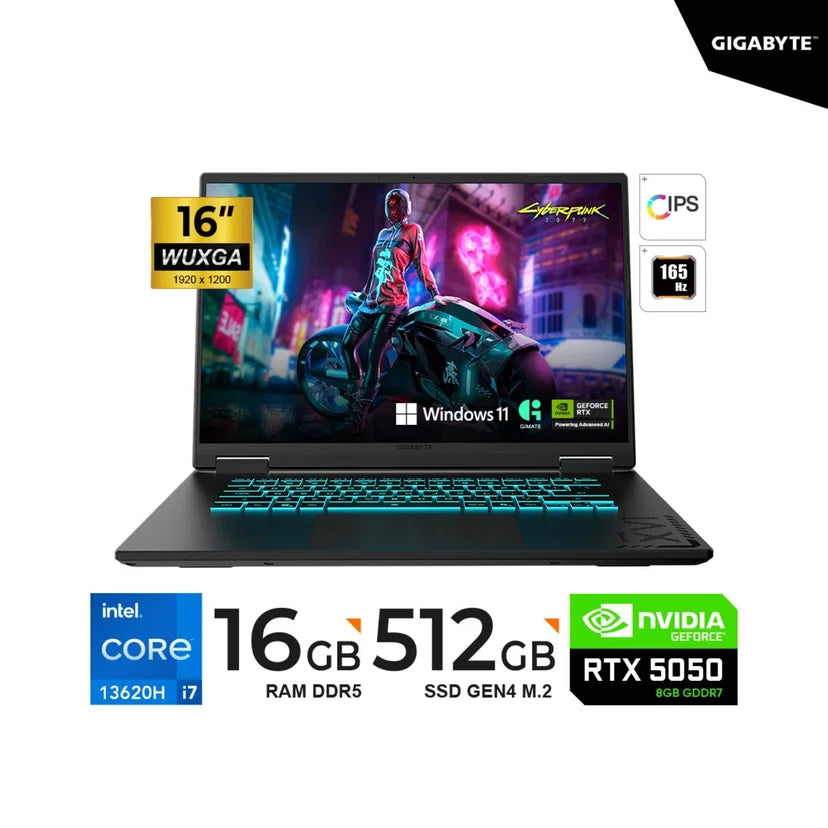 Laptop Gigabyte Gaming A16 CTHI3LA893PH 16" Core i7-13620H 16GB RAM 512GB SSD RTX 5050 8GB