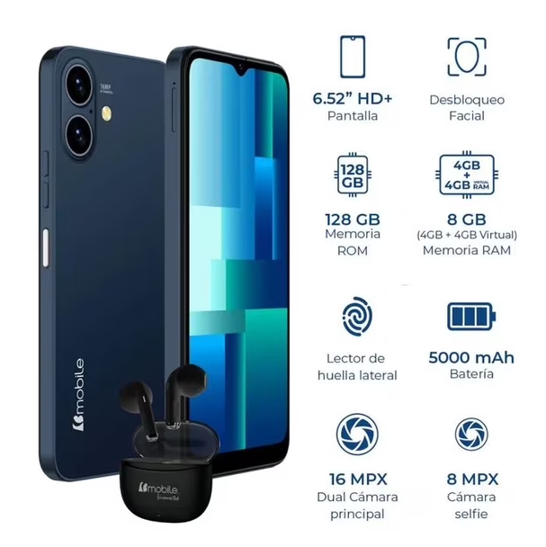 Smartphone Bmobile Rocket A1 4GB 128GB 4G LTE Azul Dual SIM 6.52" 120Hz