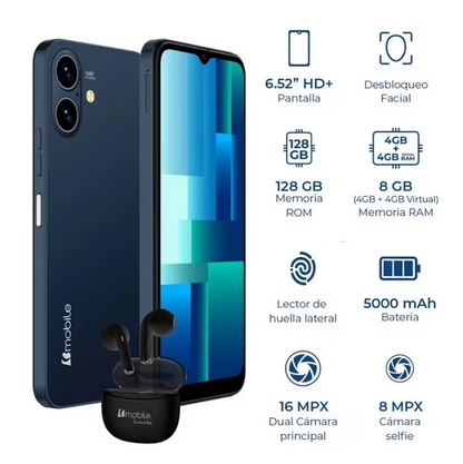 Smartphone Bmobile Rocket A1 4GB 128GB 4G LTE Azul Dual SIM 6.52" 120Hz