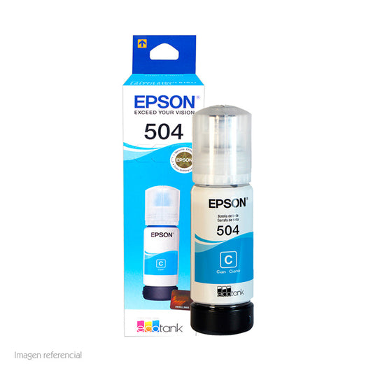 Botella de Tinta Epson T504 Cyan 70ml EcoTank L4160 L4260 L6171 L6270