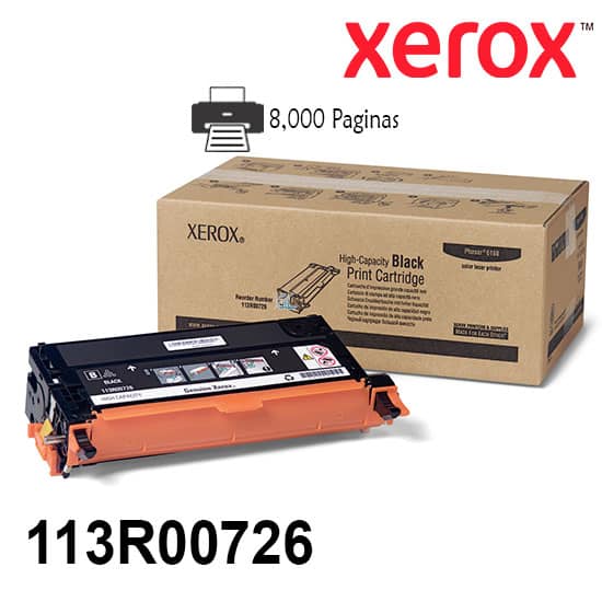 Tóner Xerox 113R00726 Negro Alta Capacidad 8000 Páginas para Phaser 6180 y 6180MFP