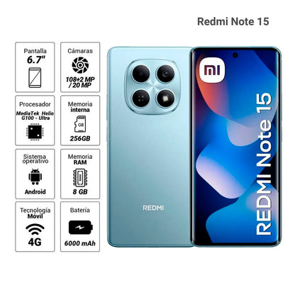Celular Xiaomi Redmi Note 15 8GB RAM 256GB 4G LTE AMOLED 6.77” Azul Glaciar
