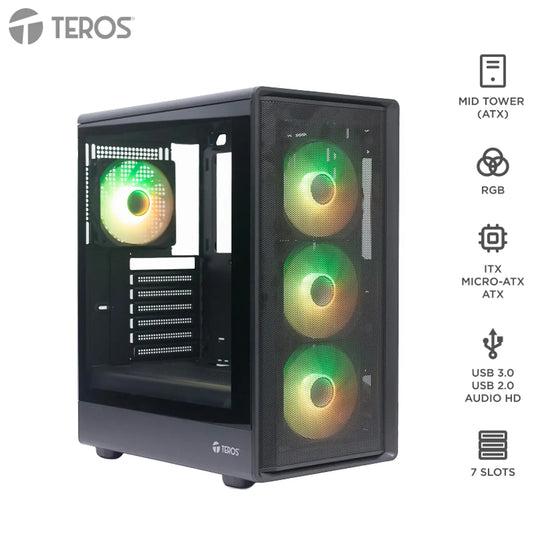 Case Gamer TEROS TE-1323G Mid Tower ATX Negro USB 3.0 Sin Fuente