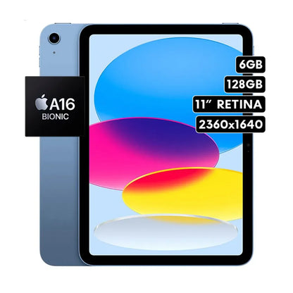 Apple iPad A16 128GB 11" Liquid Retina 2360x1640 Wi-Fi 6 Touch ID Cámara 12MP Azul