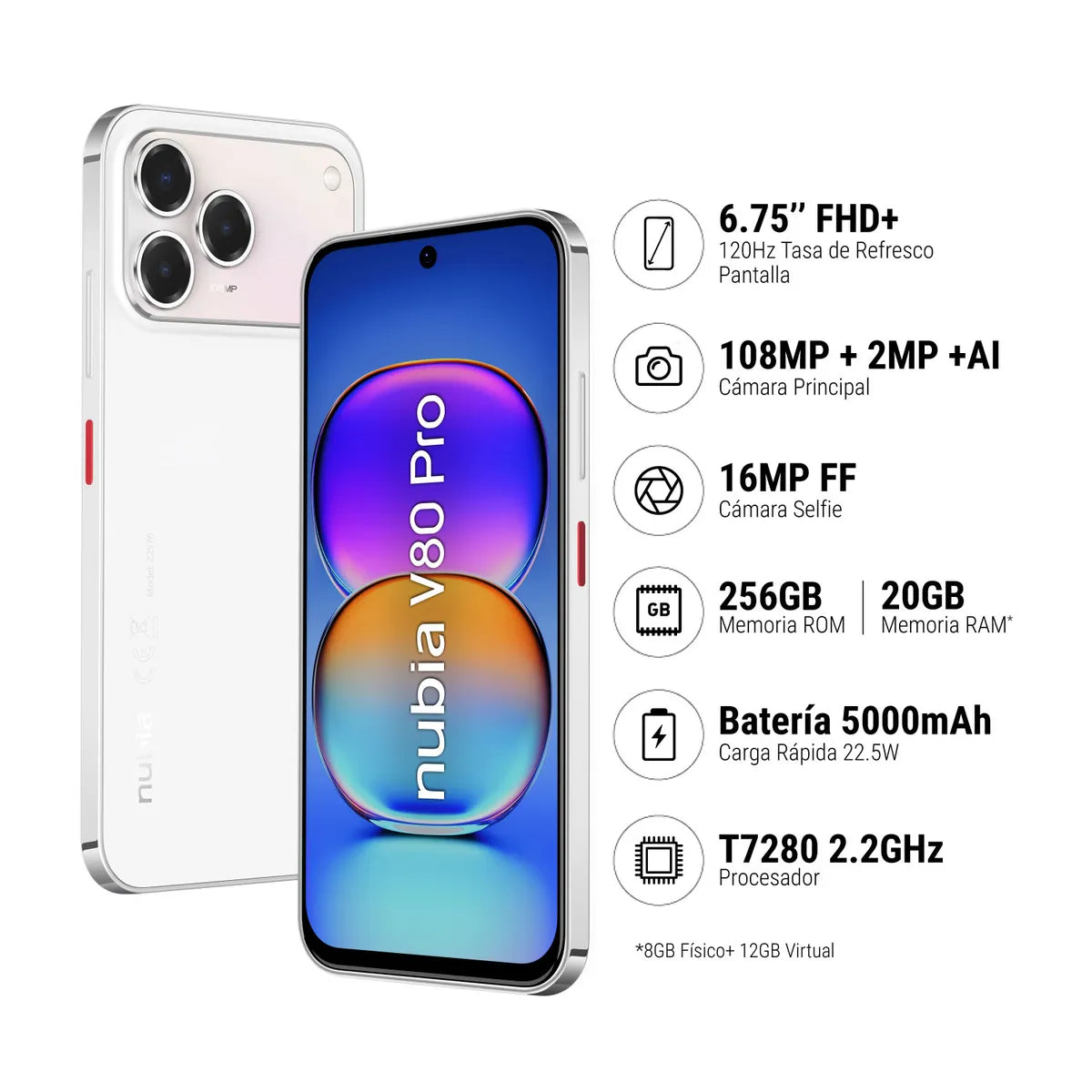 Celular ZTE V80 Pro 8GB RAM 256GB 4G LTE Dual SIM 6.67” White