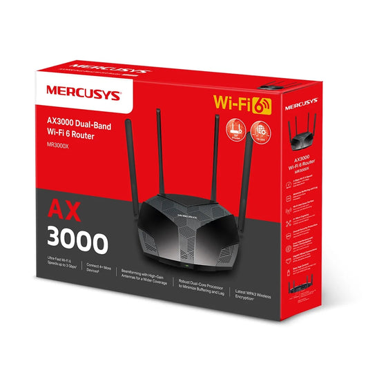 Router Mercusys MR80X AX3000 WiFi 6 Dual Band Gigabit Alto Rendimiento
