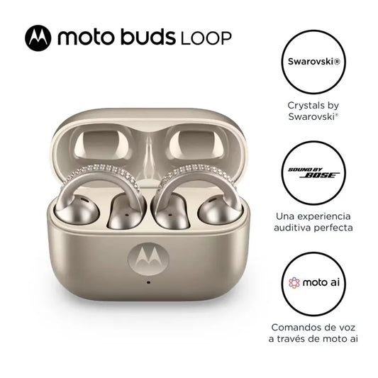 Audífonos Motorola Moto Buds Loop French Oak Swarovski Bluetooth Beige